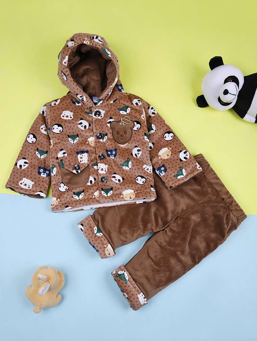boys printed winterwear full length set