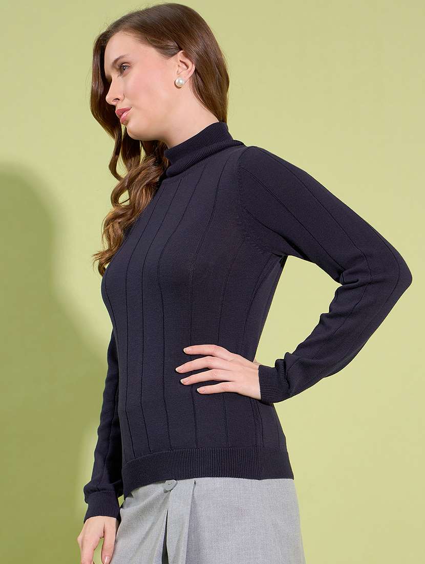 women navy blue cotton pullover
