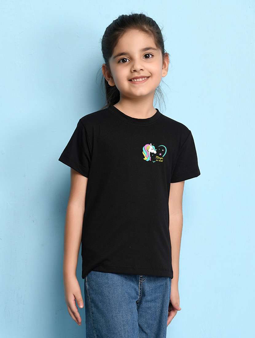 girls cute character printed round neck tee