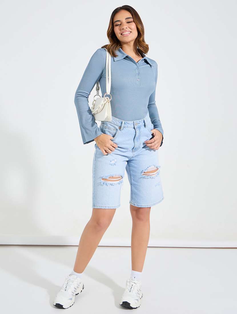 women blue polyester regular t-shirt - 21503947 - Standard Image - 3