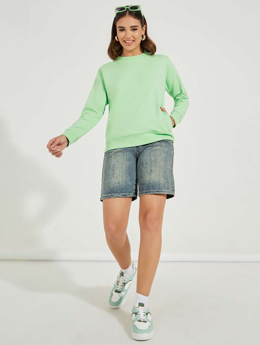 women neo mint cotton plain sweatshirt - 21503951 - Standard Image - 3