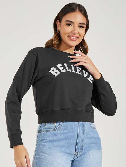 women black chest print long sleeve sweatshirt - 21503957 -  Standard Image - 0