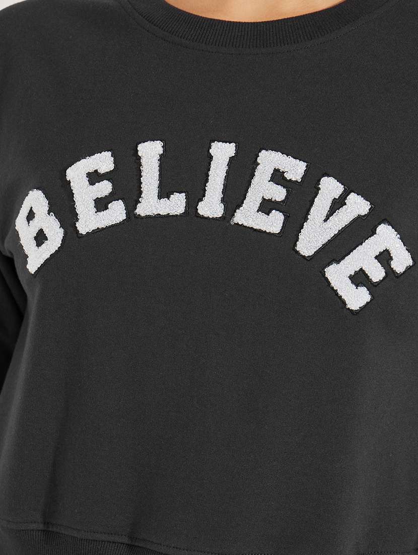 women black chest print long sleeve sweatshirt - 21503957 -  Standard Image - 3