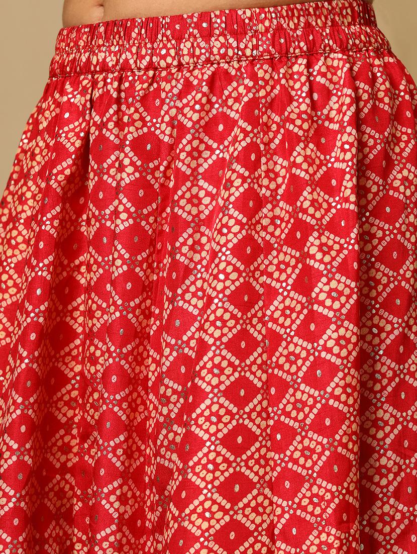 women's pink halter neck floral embroidery blouse & bandhani print lehenga with dupatta festive co-ords set - 21504016 - Standard Image - 5