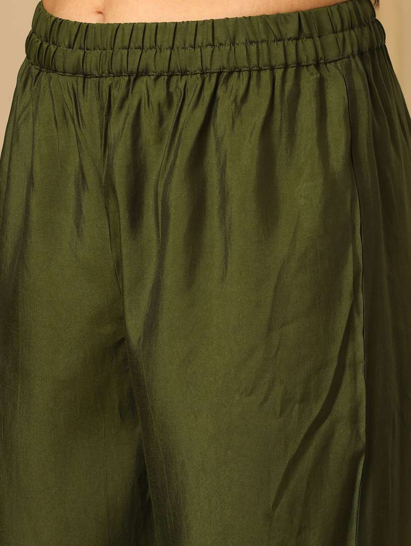 women's green zari floral embroidered yoke with sequinned detail tunic & gharara pants with choker dupatta co-ord set - 21504018 -  Standard Image - 3