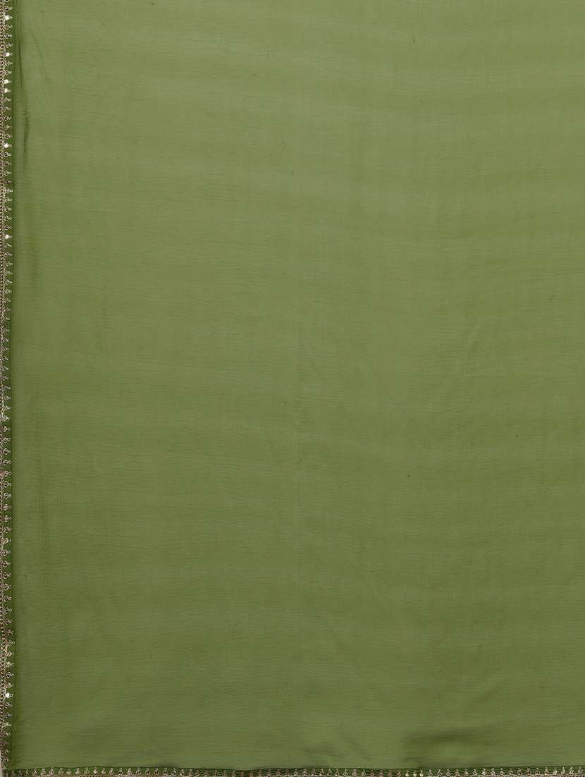 women's green zari floral embroidered yoke with sequinned detail tunic & gharara pants with choker dupatta co-ord set - 21504018 -  Standard Image - 5