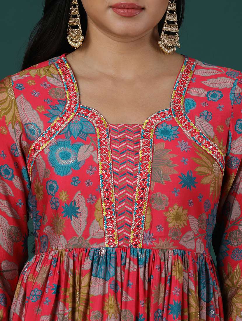 women's pink allover floral printed peplum tunic & partially elasticated chevron print trouser co-ords set - 21504022 - Standard Image - 5
