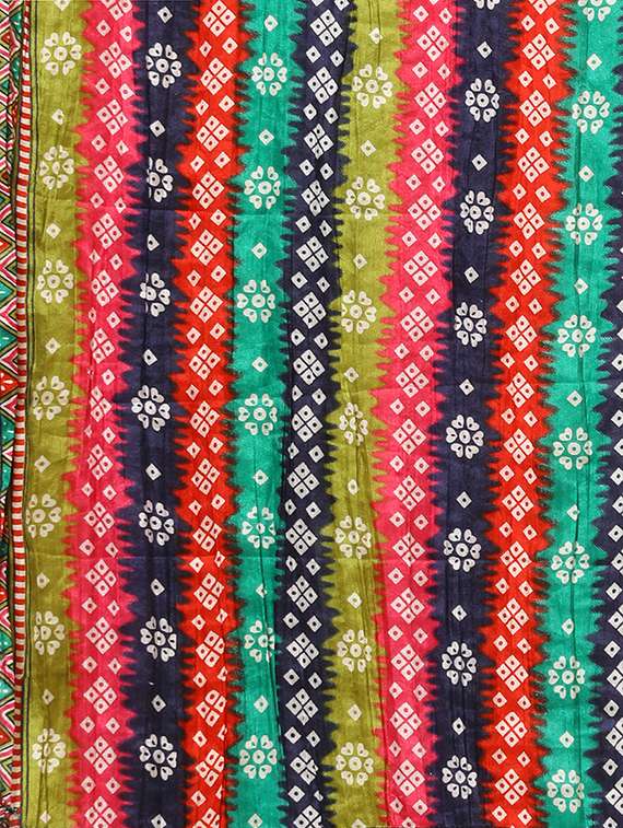 women's blue embroidered yoke a-line kurta pants & multicolor bandhani print dupatta festive set - 21504033 - Standard Image - 5