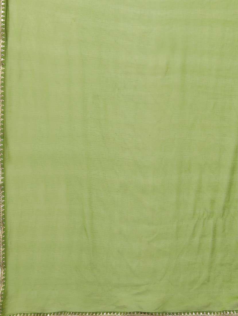 women's green floral embroidered yoke straight kurta gharara & gold lace detail dupatta festive set - 21504054 -  Standard Image - 3