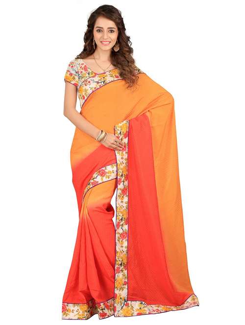 women orange self-designed bordered saree with blouse - 21504623 -  Standard Image - 0