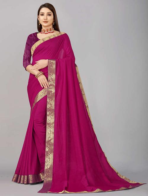 women solid with bordered saree with blouse - 21504629 -  Standard Image - 0