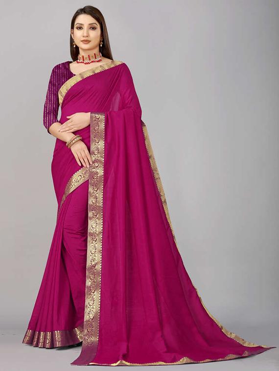 women solid with bordered saree with blouse - 21504629 -  Zoom Image - 0