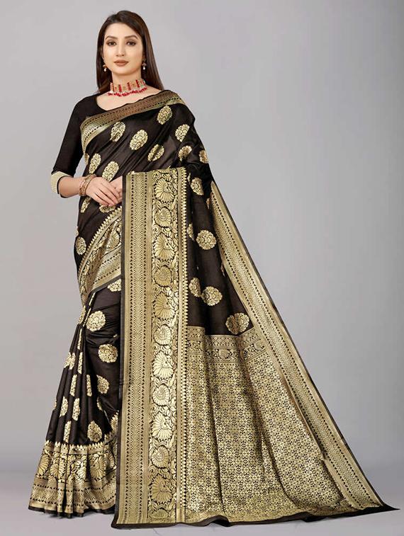 black jacquard banarasi saree with blouse