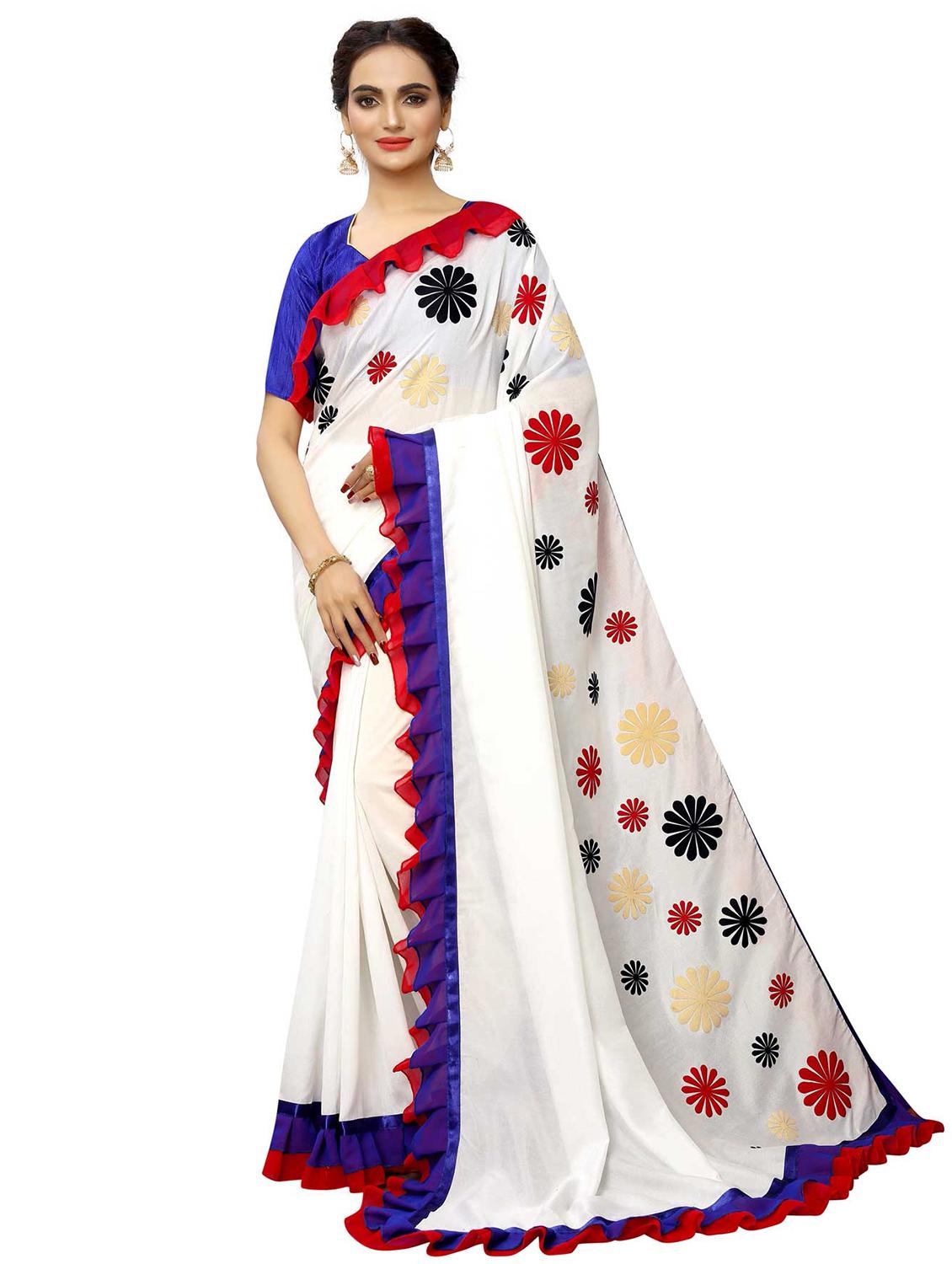 women printed ruffle saree with blouse