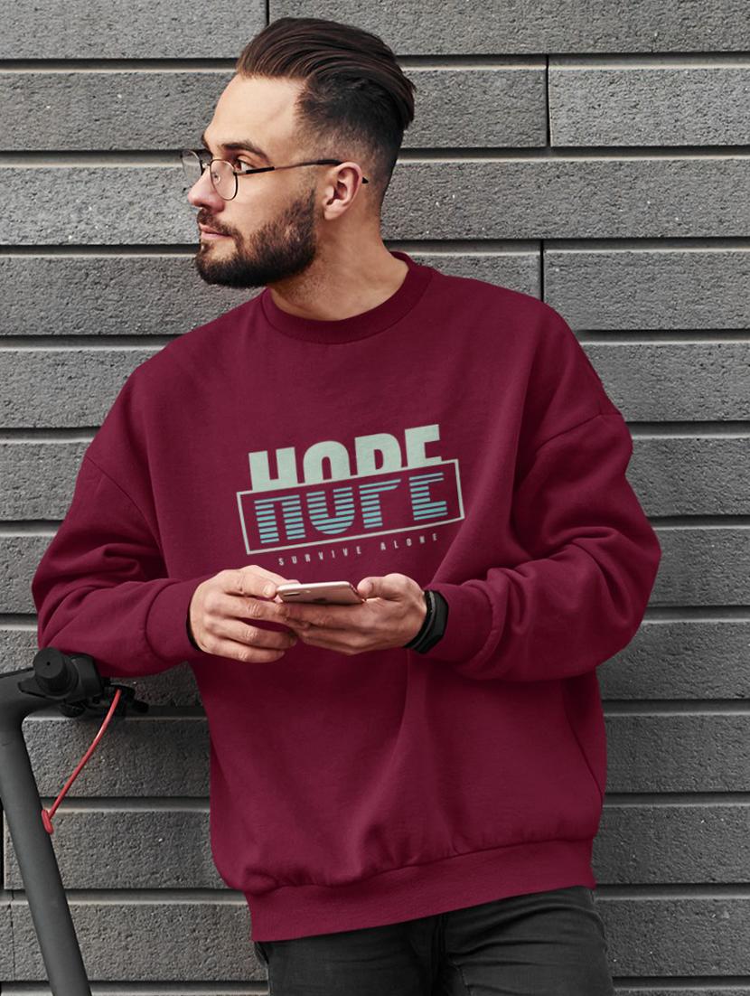 men maroon chest print long sleeve sweatshirt