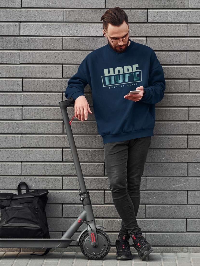 men navy blue chest print long sleeve sweatshirt - 21505157 -  Standard Image - 3