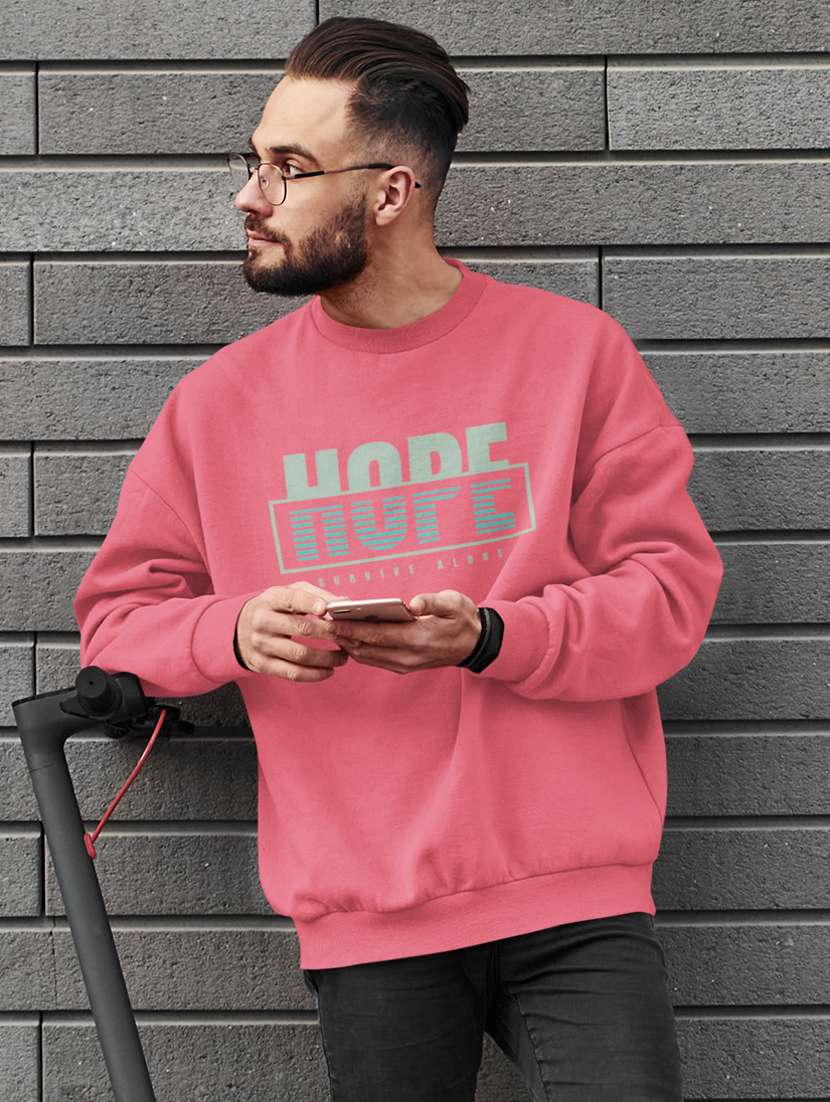 men pink polycotton chest print sweatshirt