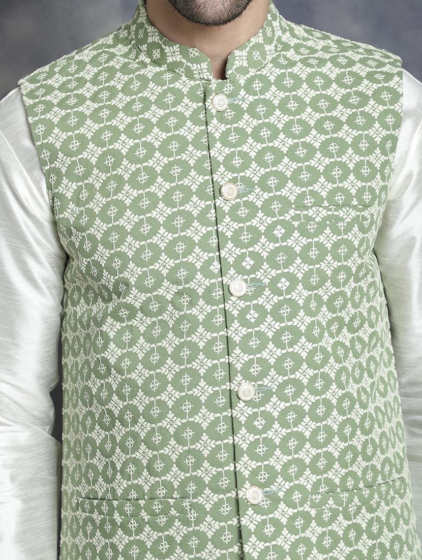 men embroidered kurta churidar with jacket ethnic wear set - 21505291 - Standard Image - 5