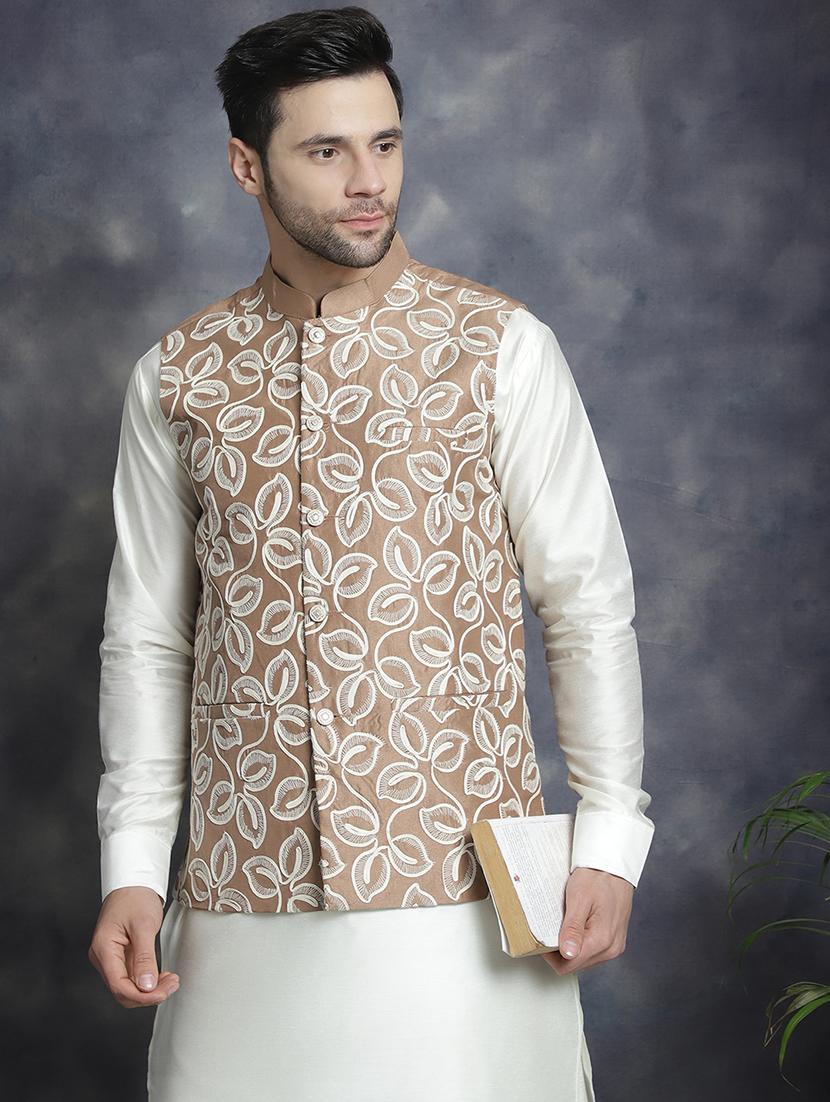 men embroidered kurta churidar with jacket ethnic wear set - 21505298 - Zoom Image - 0