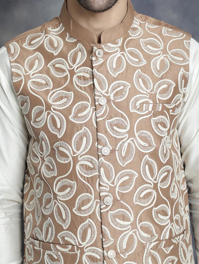 men embroidered kurta churidar with jacket ethnic wear set - 21505298 - Standard Image - 5
