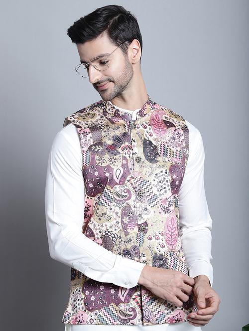 men printed kurta churidar with jacket ethnic wear set - 21505299 -  Standard Image - 0
