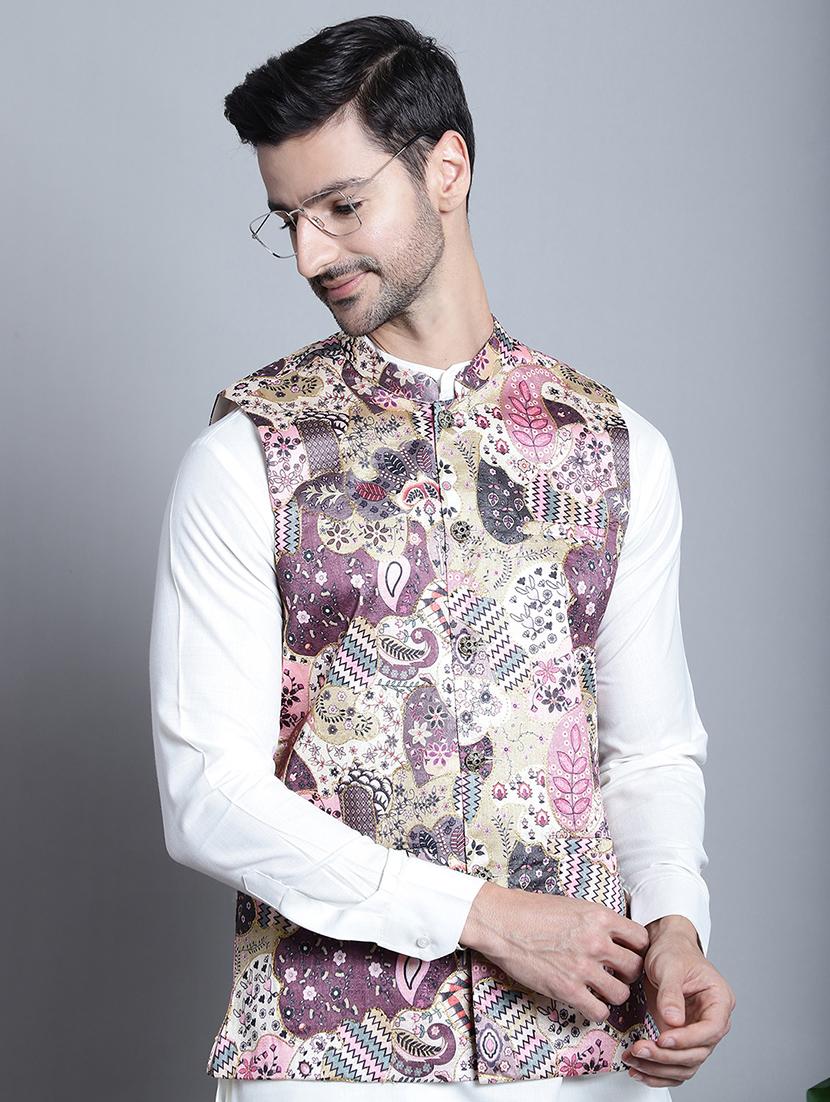 men printed kurta churidar with jacket ethnic wear set - 21505299 -  Zoom Image - 0