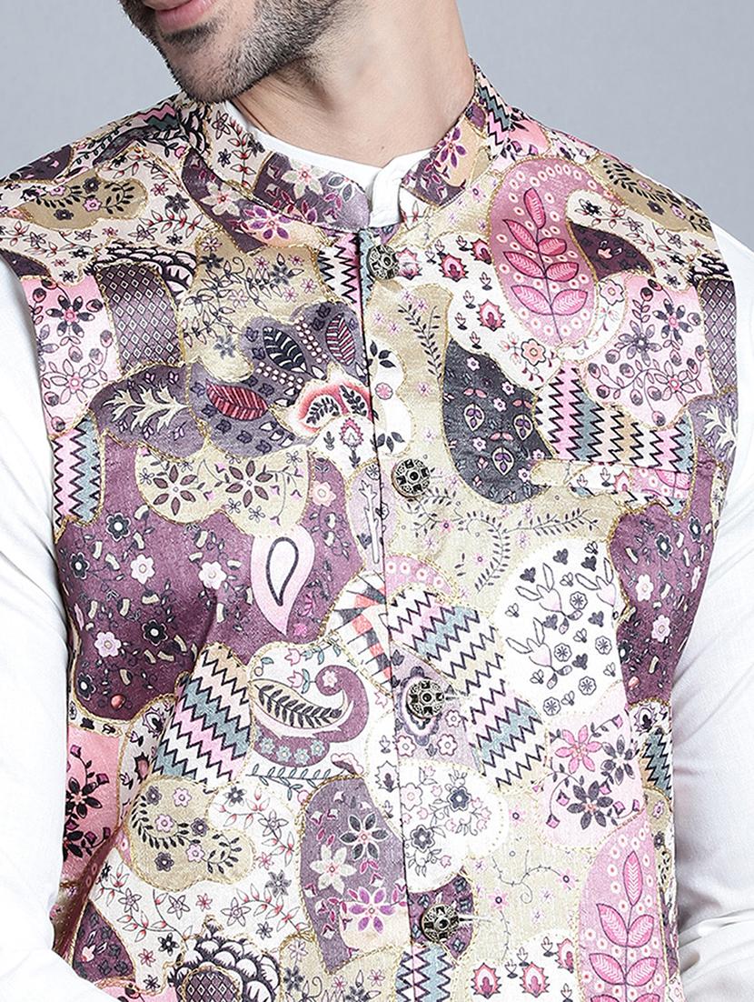 men printed kurta churidar with jacket ethnic wear set - 21505299 - Standard Image - 5