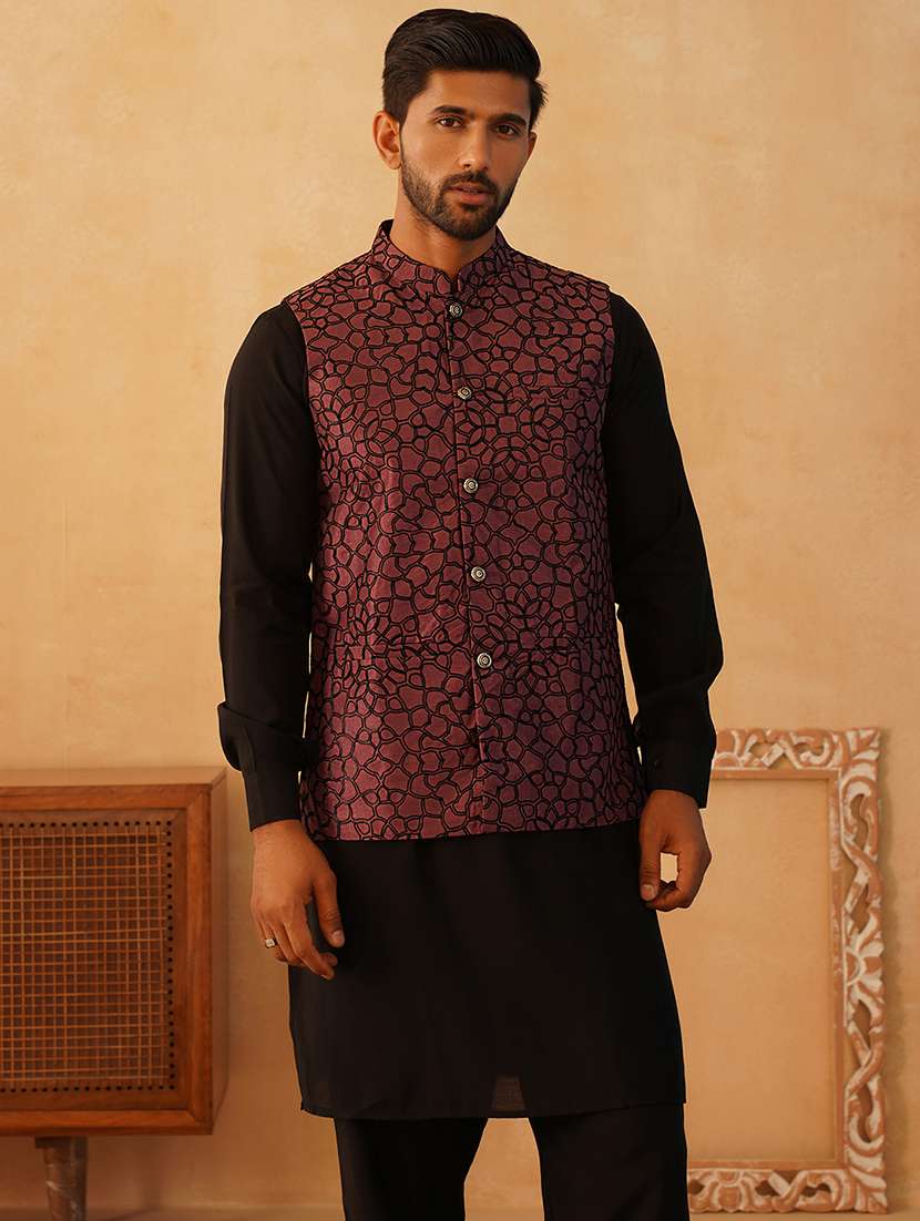 men embroidered kurta pyjama with jacket ethnic wear set