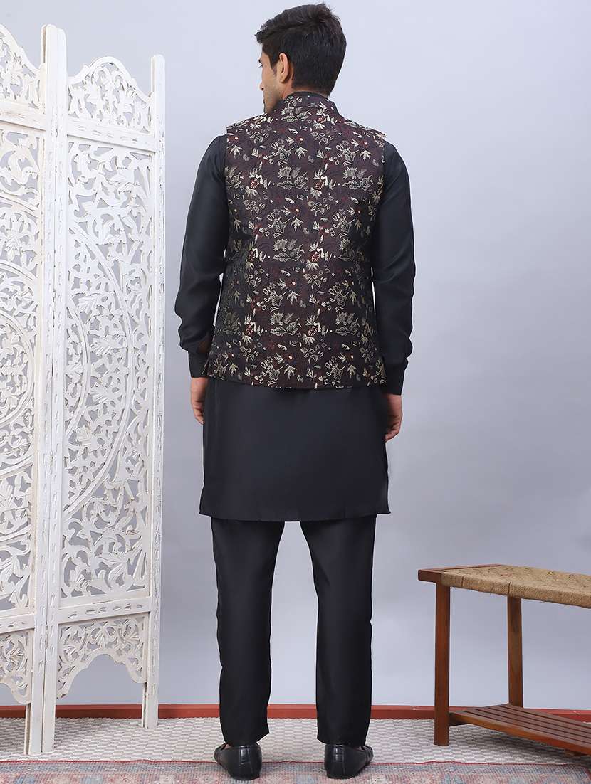 men embroidered kurta pyjama with jacket ethnic wear set - 21505310 -  Standard Image - 3