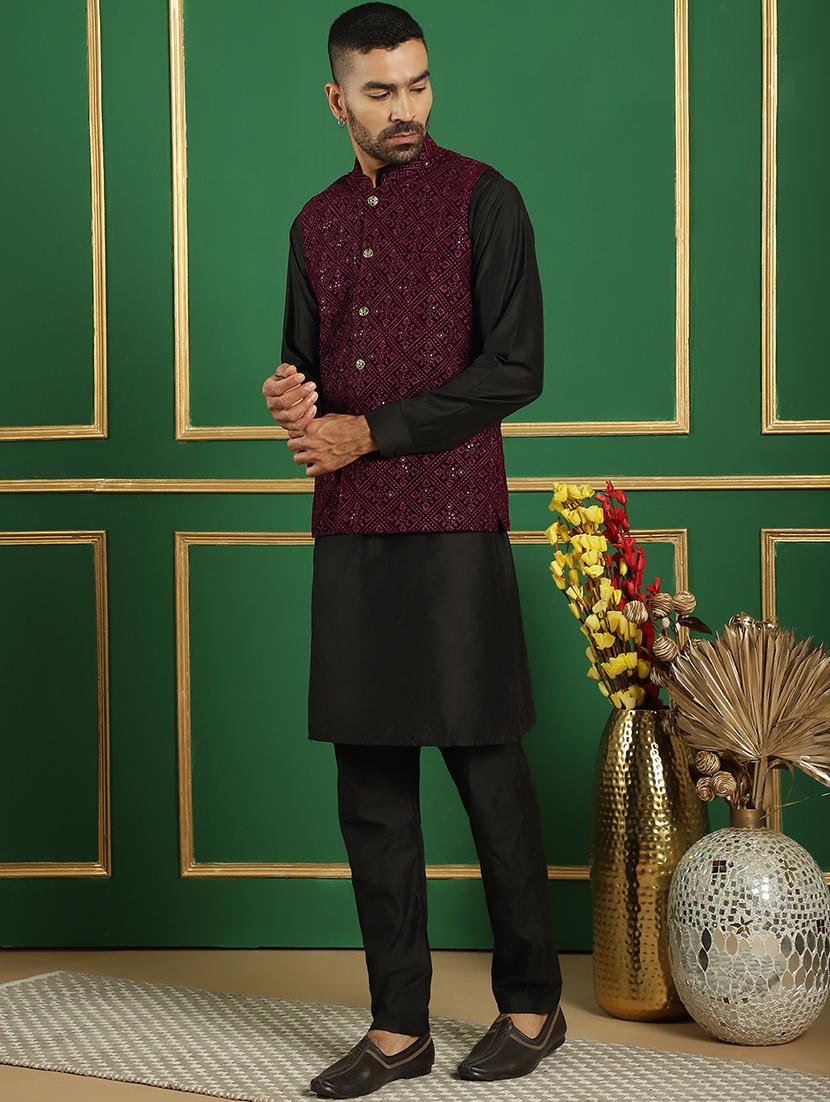 men embroidered kurta pyjama with jacket ethnic wear set - 21505311 - Zoom Image - 0