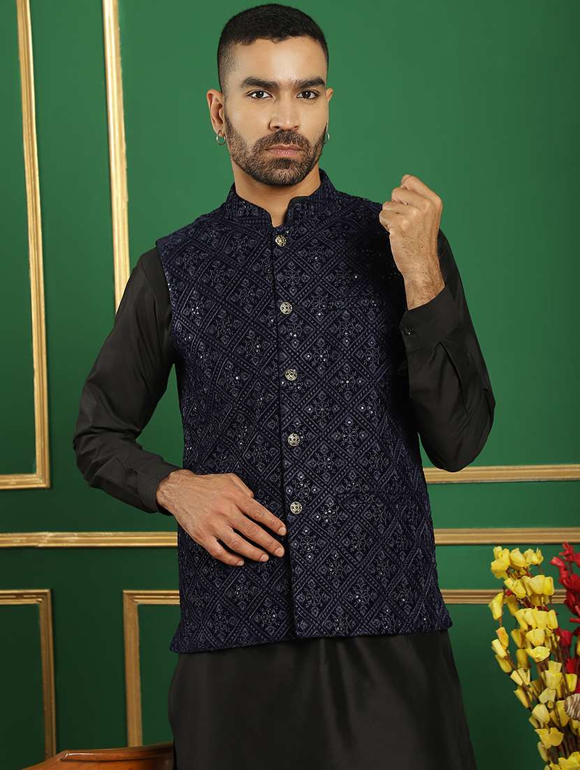 men embroidered kurta pyjama with jacket ethnic wear set - 21505312 -  Zoom Image - 0