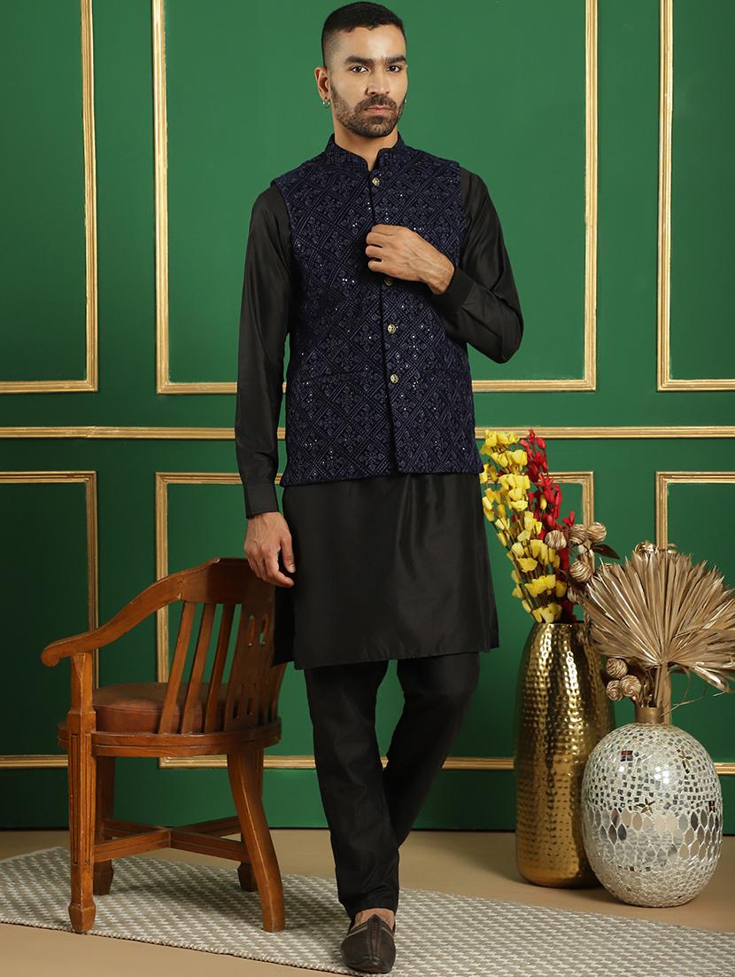 men embroidered kurta pyjama with jacket ethnic wear set - 21505312 - Standard Image - 3