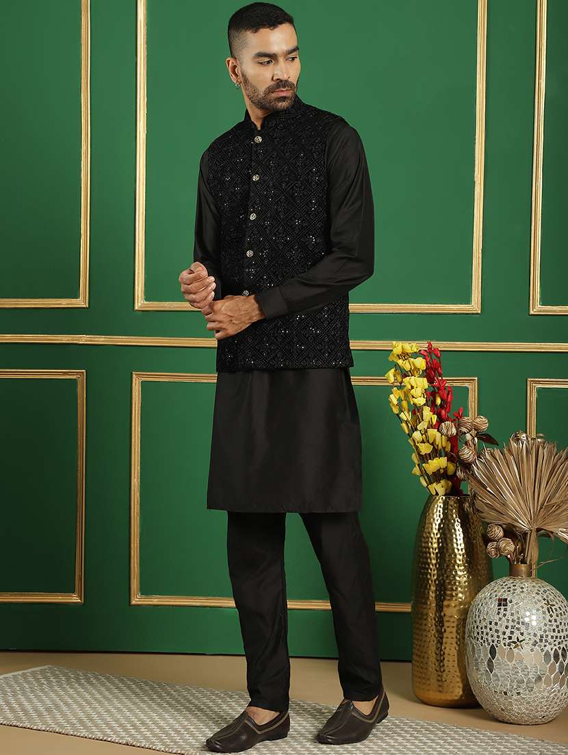men embroidered kurta pyjama with jacket ethnic wear set - 21505314 -  Standard Image - 3