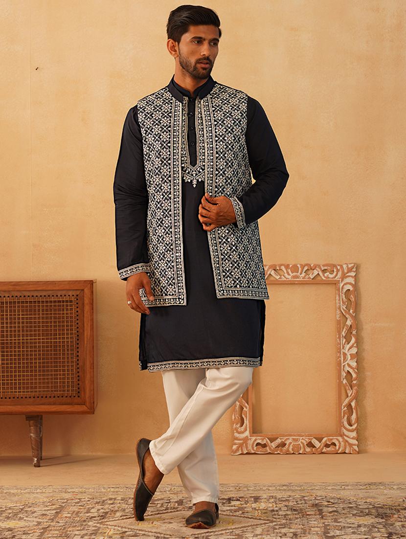 men embroidered kurta pyjama with jacket ethnic wear set - 21505317 -  Zoom Image - 0