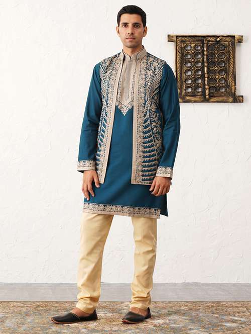 men embroidered kurta pyjama with jacket ethnic wear set - 21505321 - Standard Image - 0
