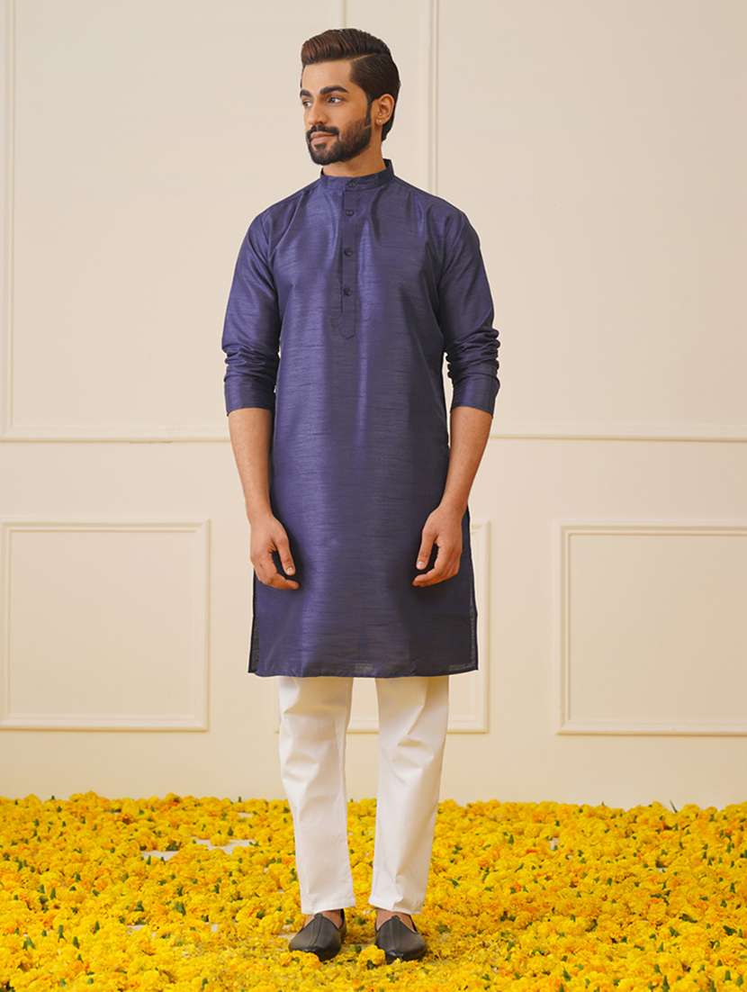 men solid kurta pyjama set with nehru jacket