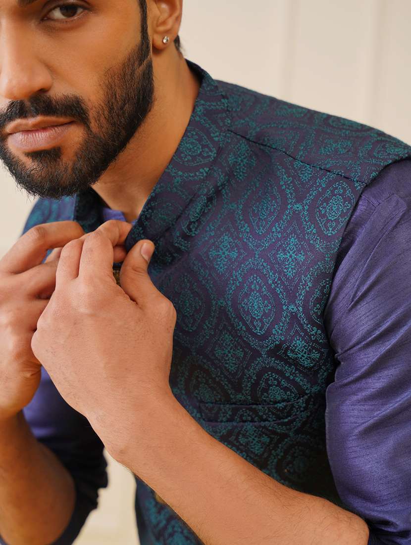 men solid kurta pyjama set with nehru jacket - 21505322 -  Standard Image - 5