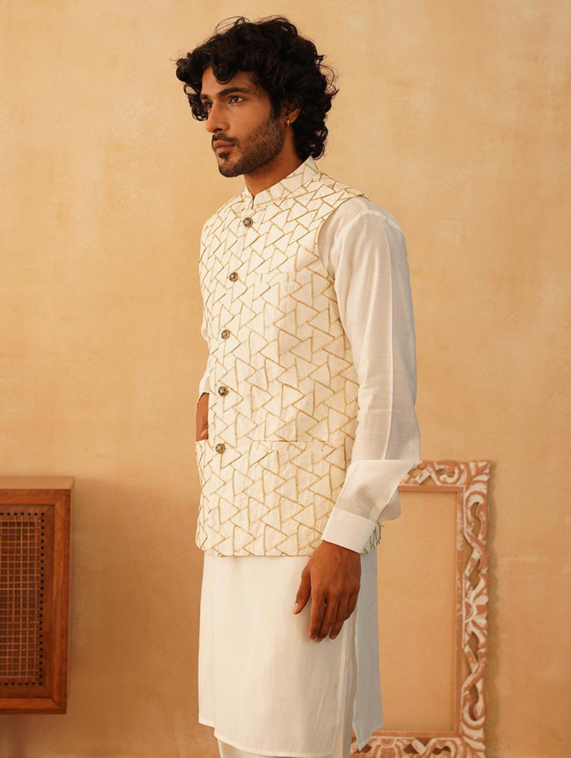 men gota work kurta pyjama with jacket ethnic wear set - 21505329 - Standard Image - 3