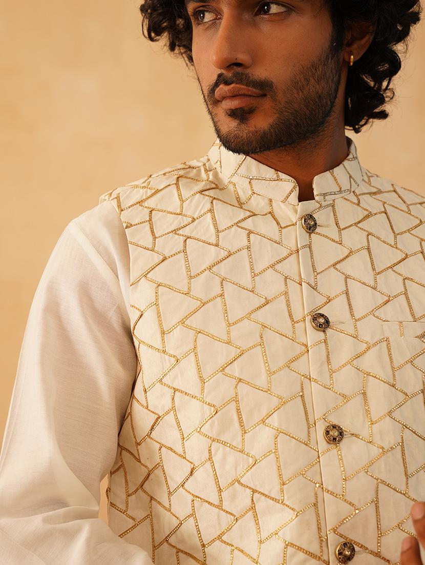 men gota work kurta pyjama with jacket ethnic wear set - 21505329 - Standard Image - 5