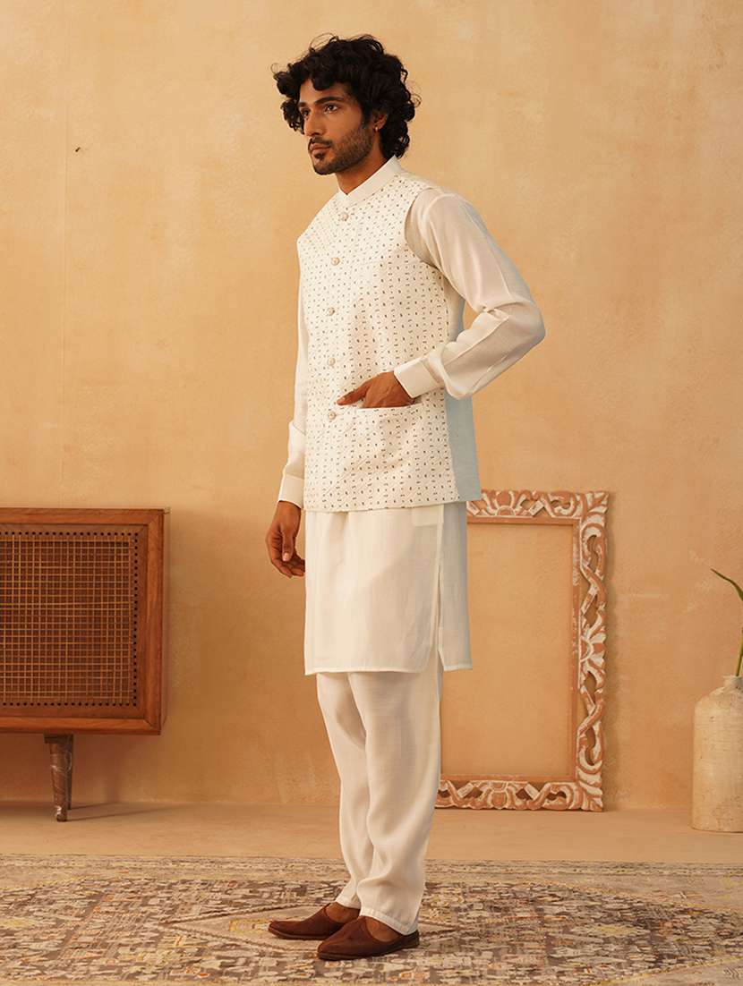 men sequin embroidered kurta pyjama with jacket ethnic wear set - 21505333 -  Standard Image - 3