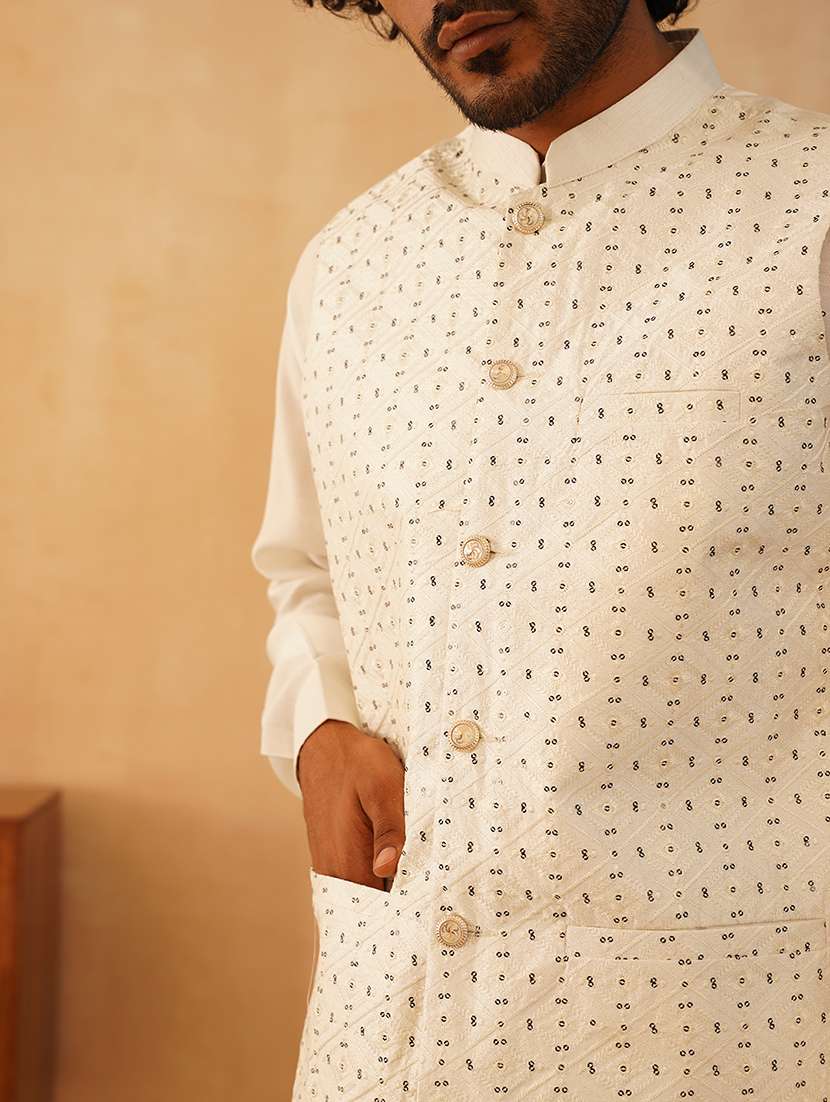 men sequin embroidered kurta pyjama with jacket ethnic wear set - 21505333 -  Standard Image - 5