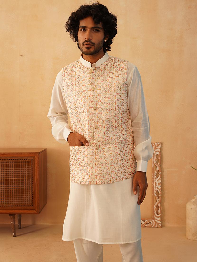 men embroidered kurta pyjama with jacket ethnic wear set - 21505335 -  Zoom Image - 0