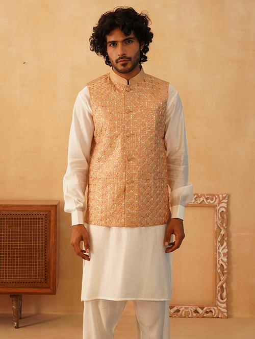 men embroidered kurta pyjama with jacket ethnic wear set - 21505336 - Standard Image - 0