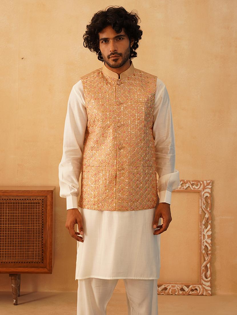 men embroidered kurta pyjama with jacket ethnic wear set - 21505336 - Zoom Image - 0