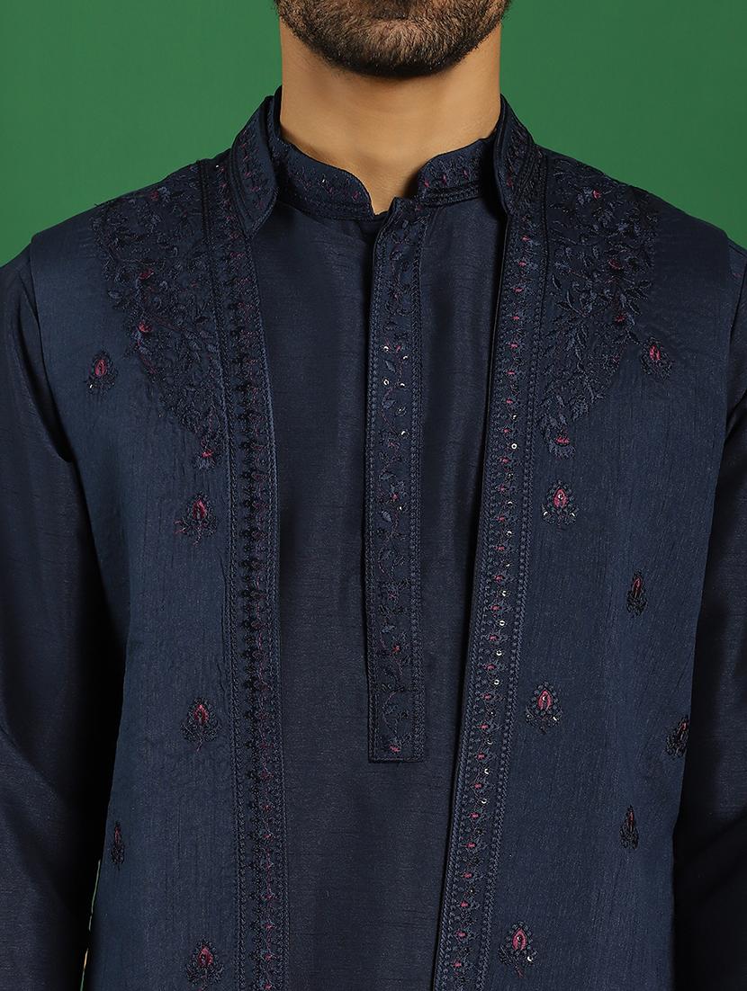 men embroidered kurta pyjama with jacket ethnic wear set - 21505348 - Standard Image - 5