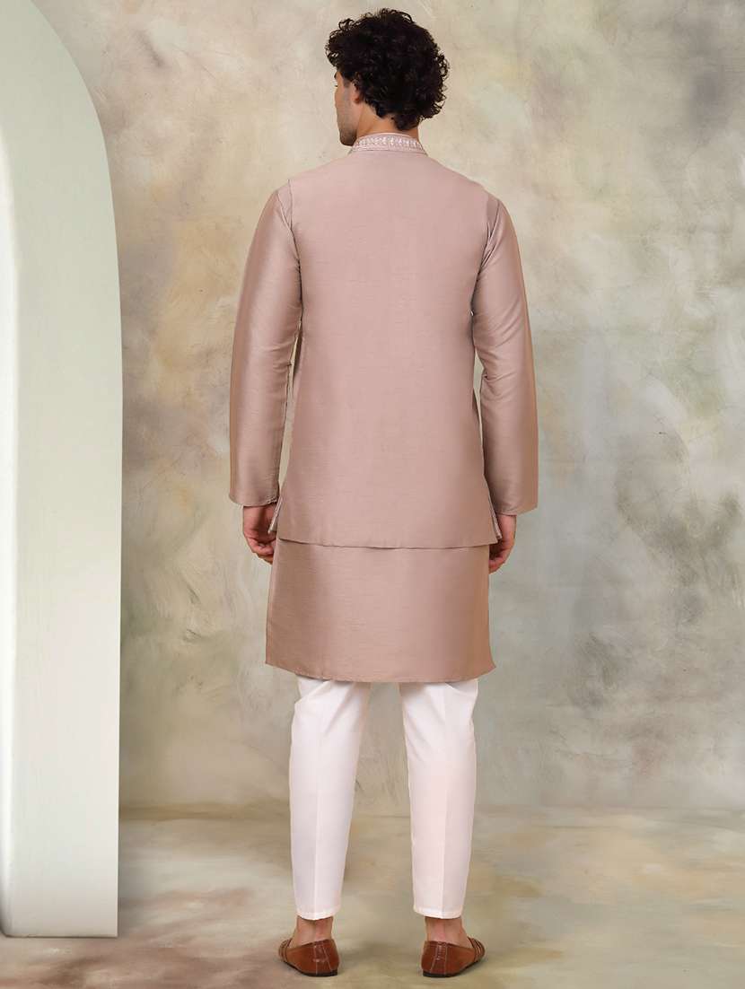 men embroidered kurta pyjama with jacket ethnic wear set - 21505350 -  Standard Image - 3