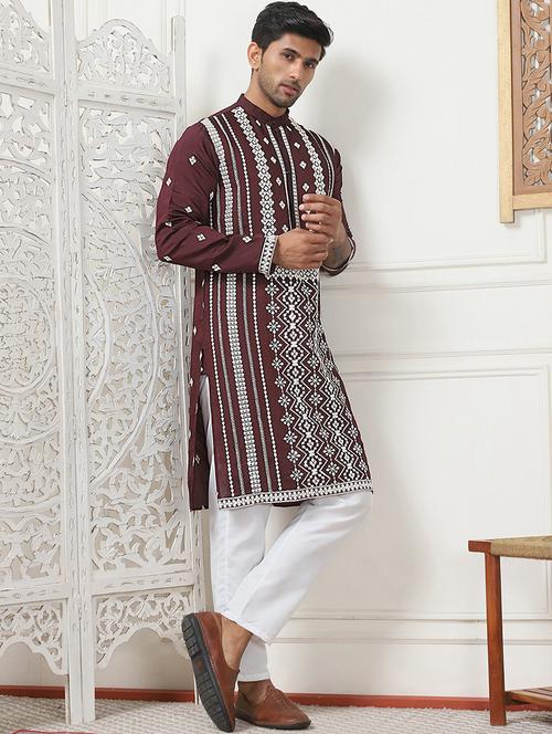 men embroidered kurta pyjama ethnic wear set - 21505360 -  Standard Image - 0