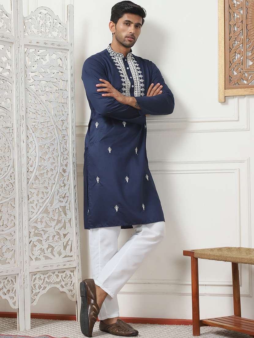 men embroidered kurta pyjama ethnic wear set