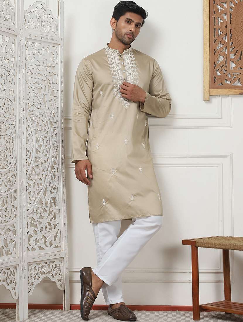 men embroidered kurta pyjama ethnic wear set