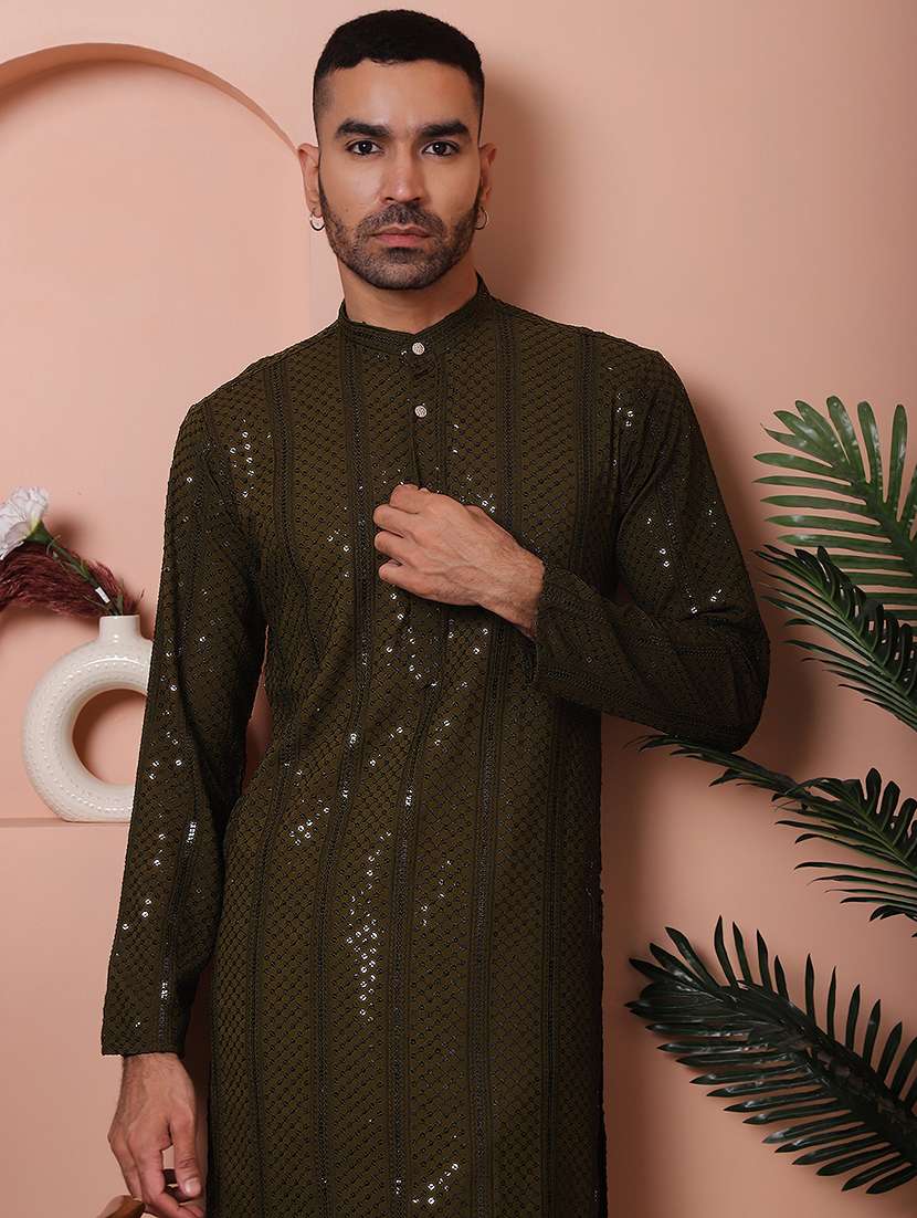 men embroidered kurta pyjama ethnic wear set